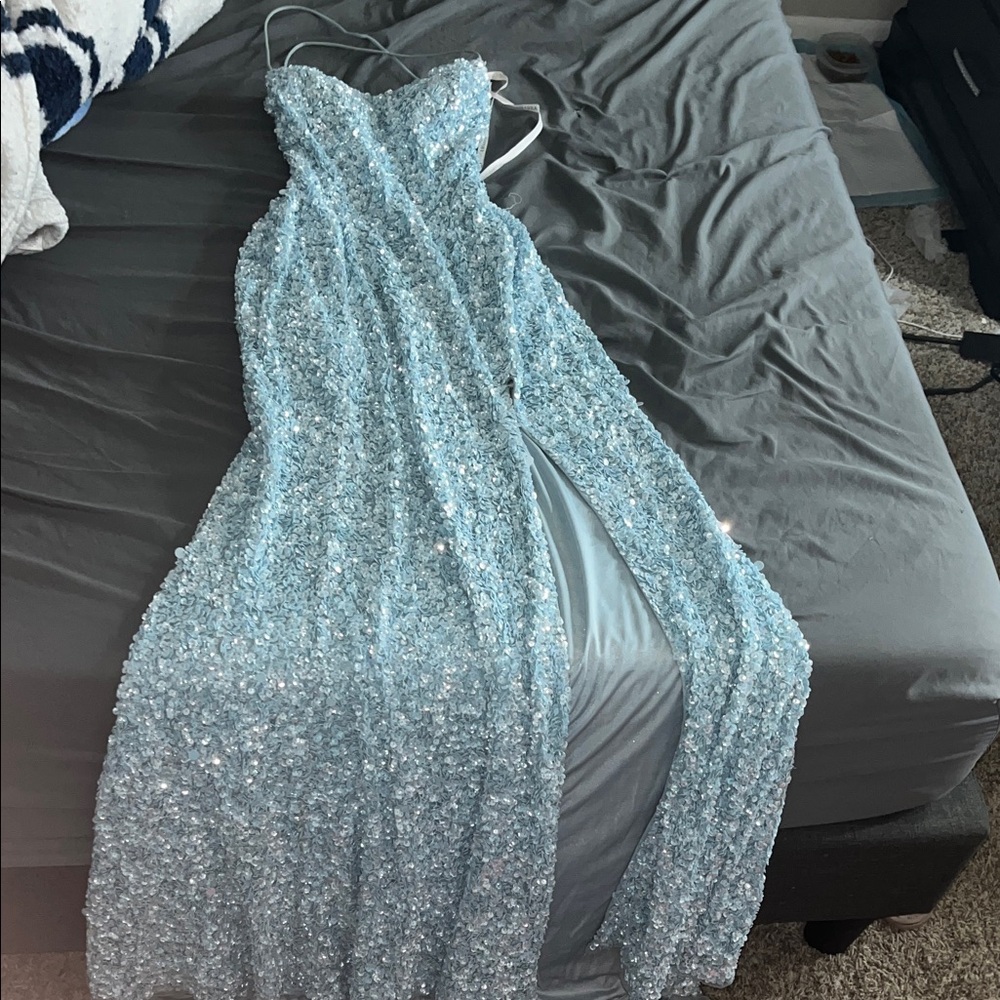 Elegant Blue Sequin Prom Dress
